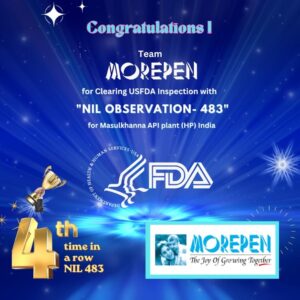 Morepen Labs' Facility Clears USFDA Inspection with NIL Adverse Observation for the Record Fourth Consecutive Time Morepen Labs' Facility Clears USFDA Inspection with NIL Adverse Observation for the Record Fourth Consecutive Time