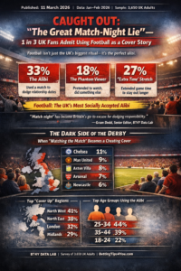 CAUGHT OUT: “The Great Match-Night Lie” — 1 in 3 UK Fans Admit Using Football as a Cover Story to Avoid Their Partner